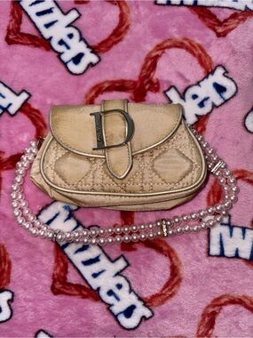 Dior Parfum Beige Quilted Mini Bag with Pearl Strap